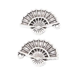 Vintage silver-tone zinc alloy fan pendant charms for DIY jewelry making accessories