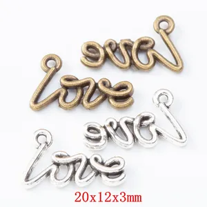 Vintage Legierung Love Schriftzug Anhänger Für DIY Schmuckherstellung Antike Bronze Silber Metallanhänger Halsketten Armbänder