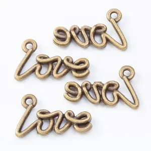 Set mit vier Vintage-Anhängern aus Bronze mit LOVE-Schriftzug für DIY-Schmuckherstellung