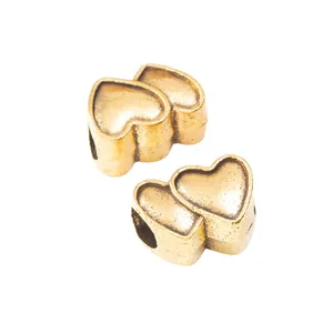 Abalorios vintage de doble corazón en aleación de zinc para joyería DIY y pulseras