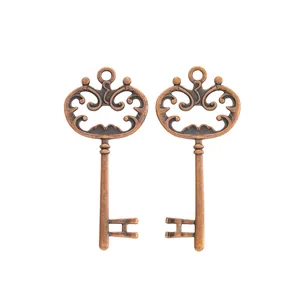 Détail de breloques clés en bronze vintage avec motifs ajourés pour la création de bijoux