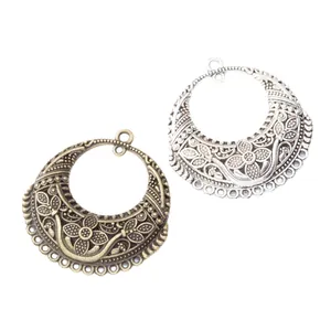 Vintage zinc alloy crescent connector charms with intricate floral hollow patterns