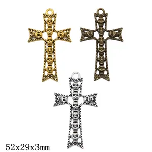 Colgante de Cruz de Calavera Gótica Vintage Aleación Plata Oro Bronce Antiguo Dije Estilo Punk para Creación de Joyas DIY