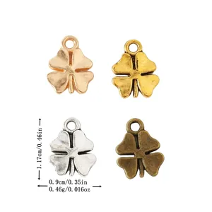 Vintage Zinc Alloy Four-leaf Clover Charms For DIY Jewelry Making Antique Gold Silver Bronze KC Gold Metal Pendants Small Clover Decor