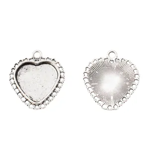 Vintage heart shaped silver zinc alloy pendant base for DIY jewelry making accessories