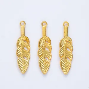 Three antique gold feather pendants made of zinc alloy for DIY jewelry making accessories
