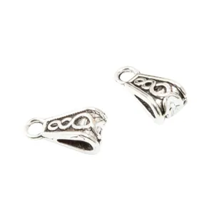Pair of retro silver pinch bails for DIY jewelry making with celtic knot engravings