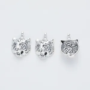 Vintage zinc alloy tiger head pendant with antique silver finish for DIY jewelry making