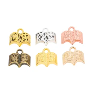 DIY retro book shaped alloy charms in gold silver and bronze for jewelry making