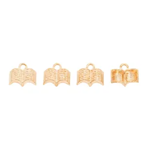 Vintage gold zinc alloy open book pendants for DIY jewelry making with hanging loops