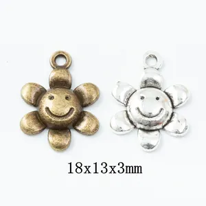 Ciondoli a Girasole in Lega Vintage Viso Sorridente Bronzo Antico Argento Pendenti a Fiore Per Creazione Gioielli Fai-da-te