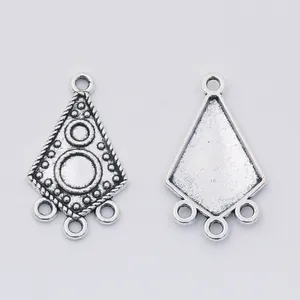 Antique silver alloy shield-shaped jewelry connector with 4-loop multi-strand links