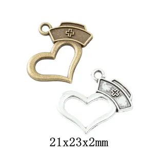 Vintage Antik Zinklegierung Krankenschwesterhaube Herz Anhänger DIY Schmuckherstellung Für Halskette Armband Handwerk Zubehör