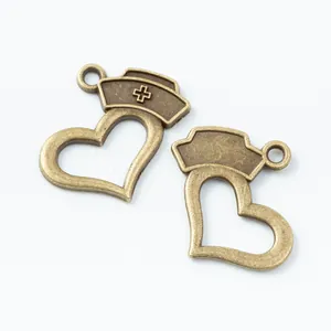 Vintage Bronze Herz und Krankenschwester Hut Anhänger Set für DIY Schmuckherstellung