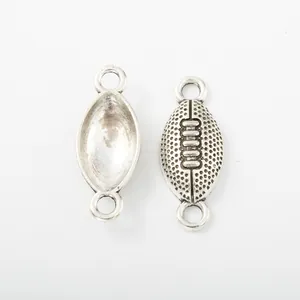 Vintage Silber Rugby-Anhänger-Verbinder aus Legierung mit zwei Ringen für DIY-Schmuck