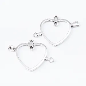 Silver cupid arrow heart hollow pendants for DIY resin jewelry and necklaces