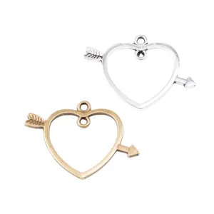 DIY heart and arrow alloy charms for jewelry making in silver and bronze finish