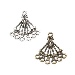 Fächerförmige DIY-Schmuckverbinder in Silber und Bronze mit fünf Aufhängeschlaufen