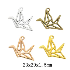 Vintage Origami Crane Pendants Zinc Alloy Hollow Geometric Bird Charms For DIY Jewelry Making Necklace Bracelet Accessory