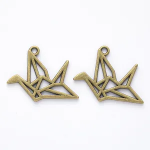 Retro zinc alloy origami crane charms in antique bronze finish for DIY jewelry crafts