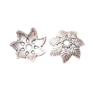 Vintage antique silver flower petal bead caps with hollow leaf veins for DIY jewelry