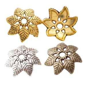 Hollow flower bead caps in gold, silver, and bronze finish for DIY jewelry making
