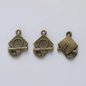 Three pieces of vintage bronze graduation cap pendants for DIY jewelry and crafts making