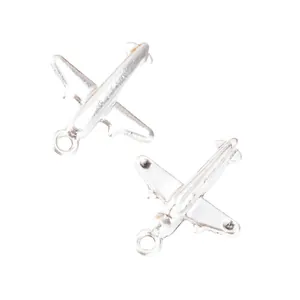 Colgantes de avión vintage plateados para joyería DIY con bucles para colgar integrados