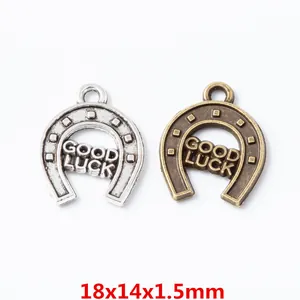 Vintage Alloy Horseshoe Charms Good Luck Lettering For DIY Jewelry Making Antique Bronze Silver Lucky Pendant Accessories