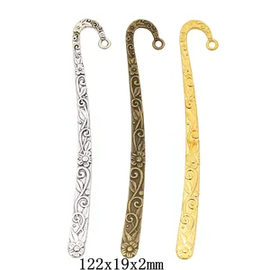 Vintage Alloy Floral Relief Bookmark Hook Pendant With Hanging Ring Gold Silver Bronze Metal DIY Jewelry Making Accessory
