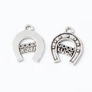 Vintage silver horseshoe charms with Good Luck engraving for DIY jewelry making
