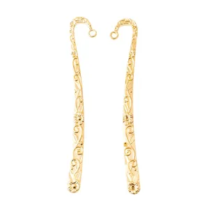 Vintage golden alloy bookmark pendant with embossed floral vine patterns and hanging ring