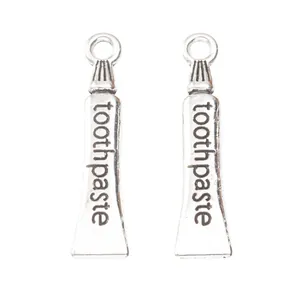 Vintage silver alloy toothpaste tube charms for DIY jewelry making with top hanging loops