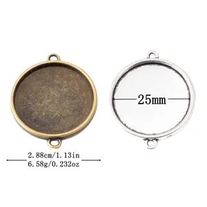 Vintage Zinklegierung Rund Anhänger Basis Tablett Doppelöse Schmuckverbinder Für DIY Halskette Armband Herstellung Antik Zubehör