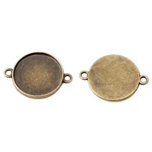 Pendente base rotonda 20mm in lega bronzo vintage per gioielli fai-da-te con due ganci
