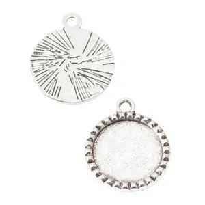 Silberne Vintage-Zinklegierung 16mm runde Fassungsanhänger für DIY-Schmucksets