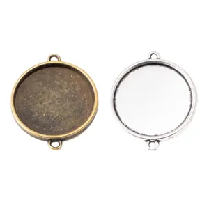 Runde 25mm Zinklegierung DIY-Schmucktabletts mit doppelter Schlaufe in Bronze und Silber