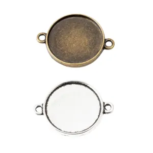 Connettori per ciondoli rotondi da 20 mm in lega di zinco vintage in bronzo e argento