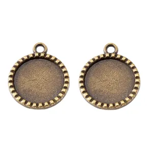 Retro 16mm Bronze Zinklegierung Rundsockel Anhänger für DIY Schmuckstein Fassung