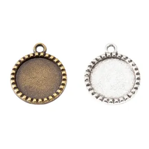 16mm runde Vintage Zinklegierung Fassungen in Bronze und Silber für DIY Schmuckherstellung