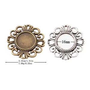 Vintage Rund Zinklegierung Schmuck Anhänger Basis Mit Hohlen Blumenrand Lünette Tablett Für DIY Handwerk Halskette Machen