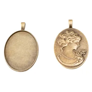 Vintage Bronze-Ovalanhänger-Basis mit Reliefporträt für DIY-Schmuckherstellung