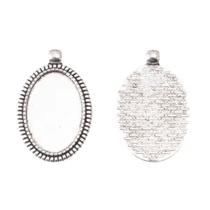 Support pendentif ovale vintage en argent 20x30mm avec bords rayons pour création bijoux