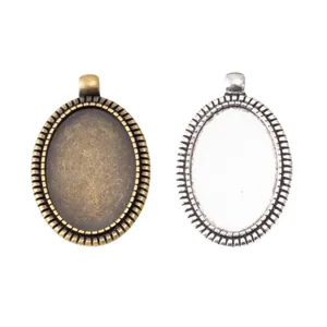 Supports de pendentif ovales en alliage bronze et argent pour création de bijoux DIY