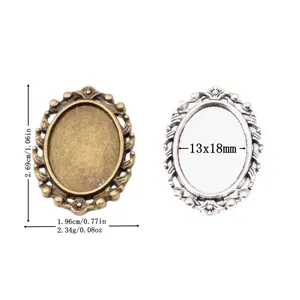Vintage Ovale Legierung Cabochon Basis Anhänger Fassungen Geprägter Rand DIY Schmuckherstellung Tabletts Antik Bronze Silber