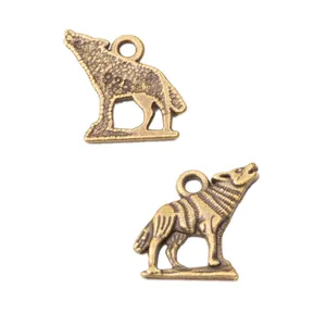 Paire de pendentifs loup en alliage de zinc vintage avec poinçon 925 en bronze antique