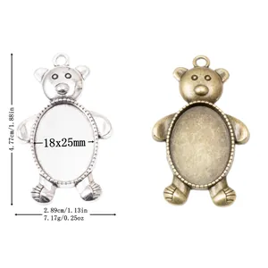 Vintage Legierung Bär Anhänger Fassung Für DIY Schmuckherstellung Ovaler Cabochon Rohling Antike Bronze Silber Zubehör