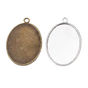 Antike 30x40mm ovale Legierung Anhänger Basen in Bronze und Silber für DIY Schmuck