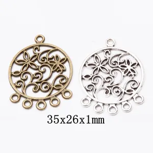 Retro Zinklegierung Hohl Blumen Anhänger Verbinder Rund Blumenranke Charm Für DIY Halskette Ohrring Schmuckherstellung Zubehör