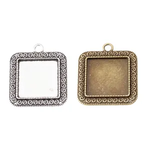 Basi per ciondoli quadrati da 20mm in argento e bronzo antico per creazione di gioielli DIY